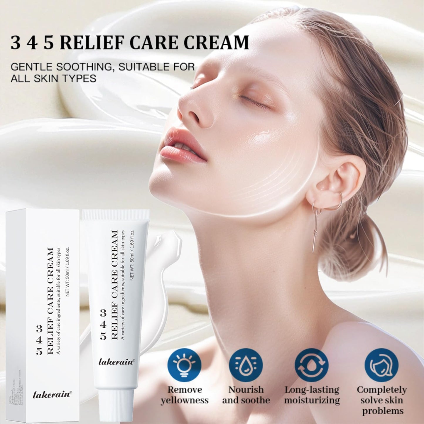 RUICHING 345 Relief Cream, 345 Cream Soothing Moisturizing Barrier Cream, Repaire Cream Lightweight non-greasy Face Moisturizer for All Skin Types