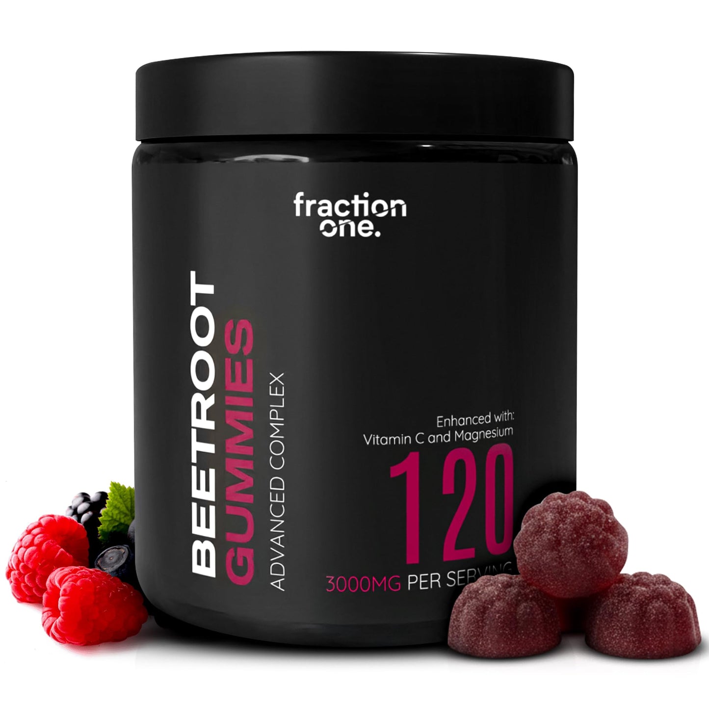 Fraction One Beetroot Gummies – 120 Gummies – 3000 mg per Serving, 5:1 Extract - Enhanced with Vitamin C and Magnesium – Supports Blood Pressure, Vegan, Nitric Oxide Supplement – 60 Days Supply