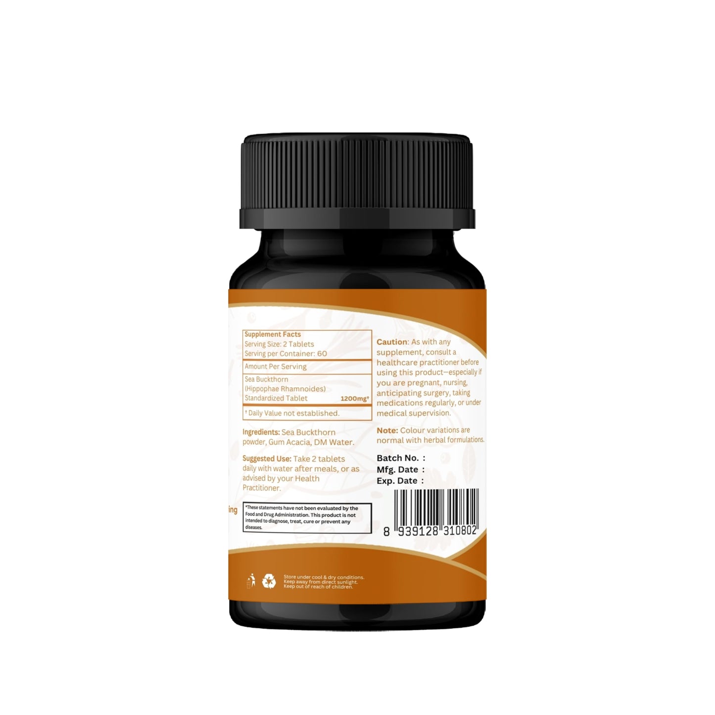 ORGANIC SPREE Sea Buckthorn 120 Tablets - Omega 7, Skin & Immune Support* - 120tab
