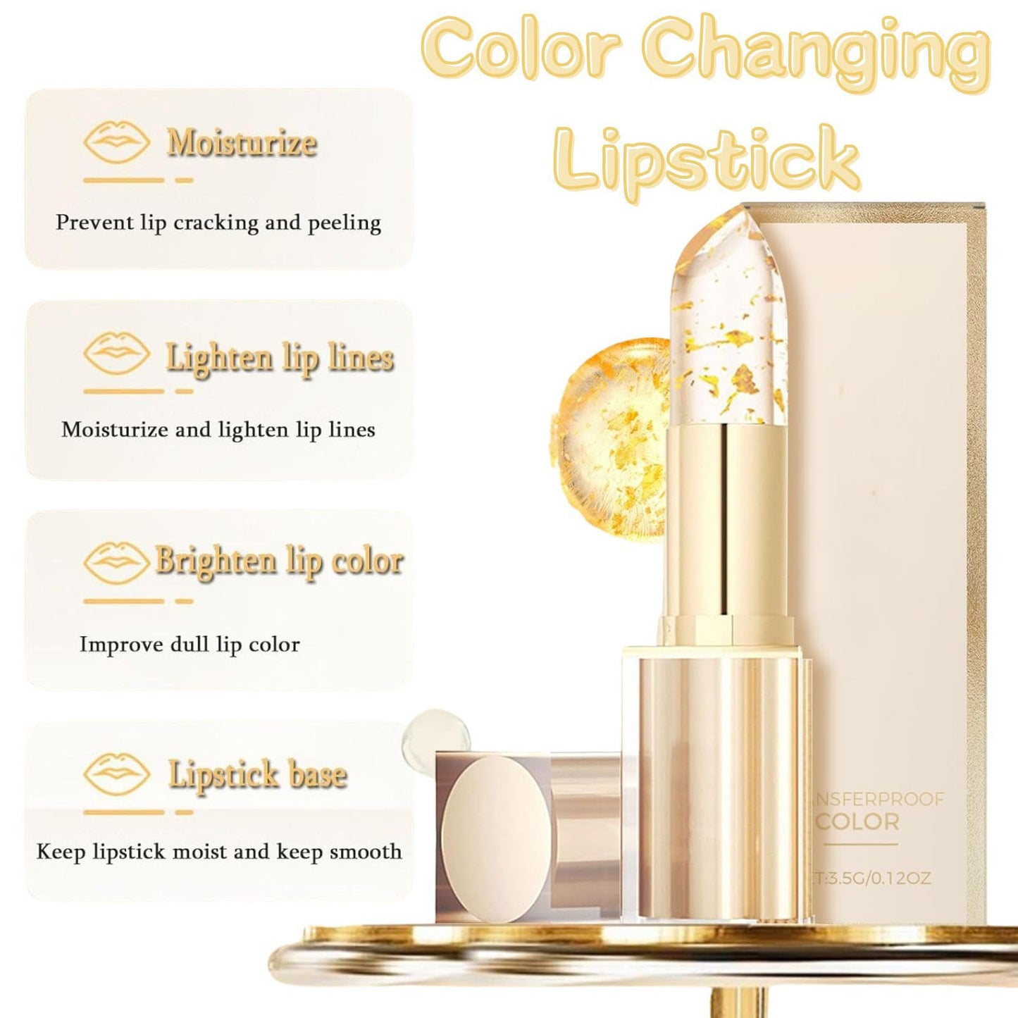 SHEBEEDO Transferproof Color Changing Lipstick,24H Long Lasting Moisturizing Glossy Lip Gloss,Color Changing Lipstick with Gold Foil Crystal Shine, Deep Nourishment Balm
