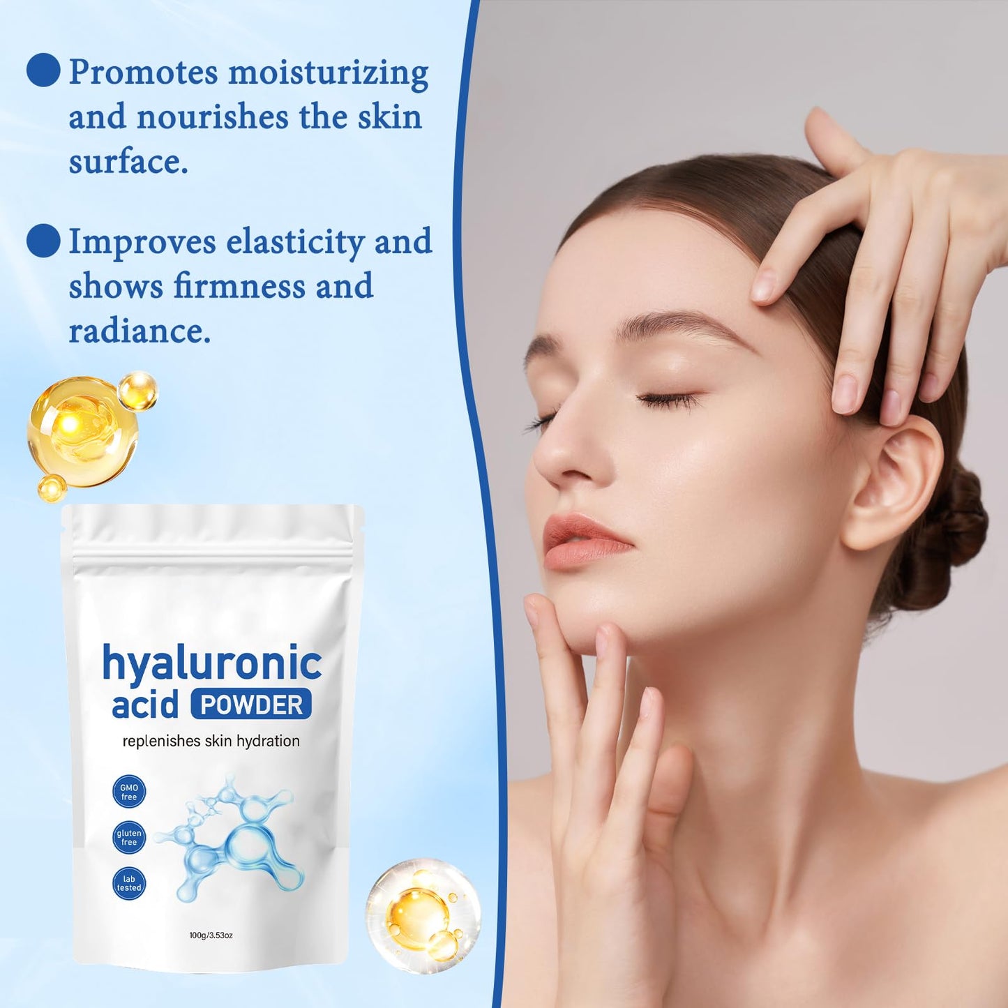 GMHLLES 2 PCS Hyaluronic Acid Powder for Face Hyaluronic Acid Powder Organic Skin Care Formula Low Molecular Weight Water-Soluble for Skin Hydration and Moisture Smooths Wrinkles