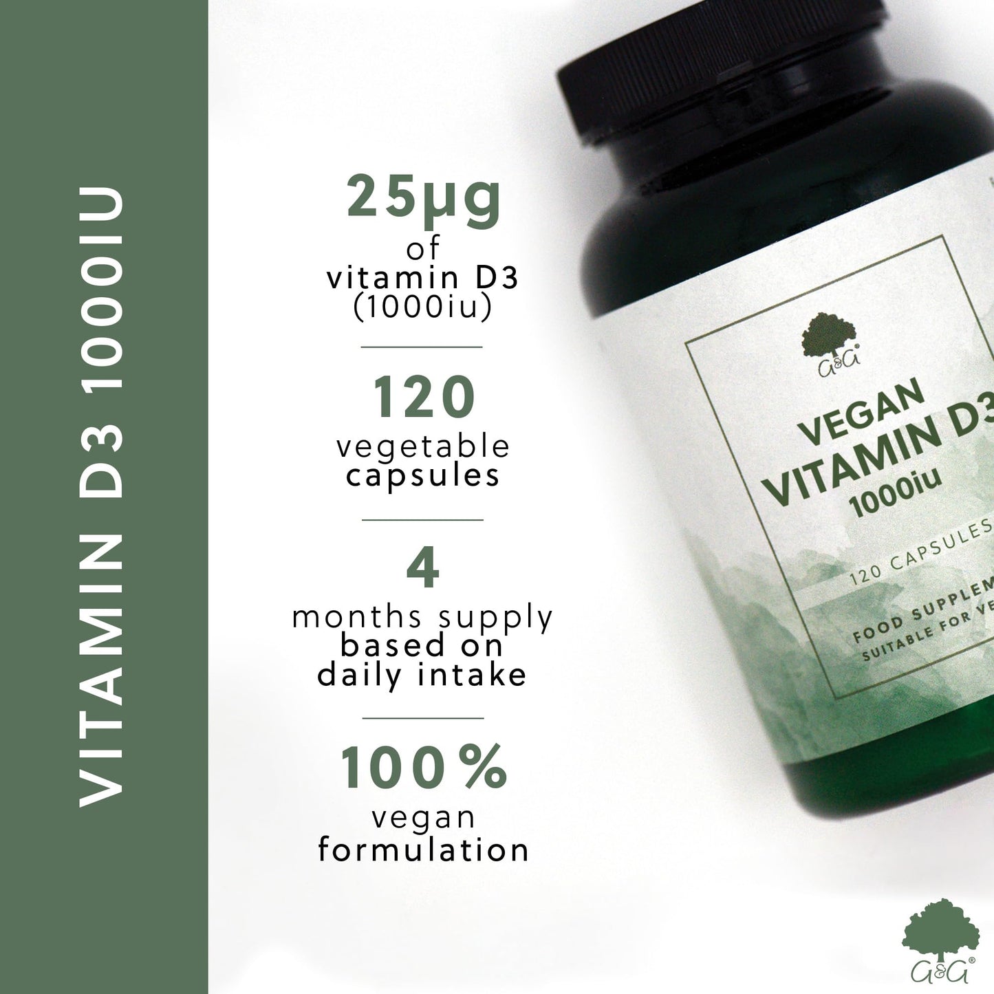 Vegan Vitamin D3 1000iu - 120 Capsules - G&G Vitamins