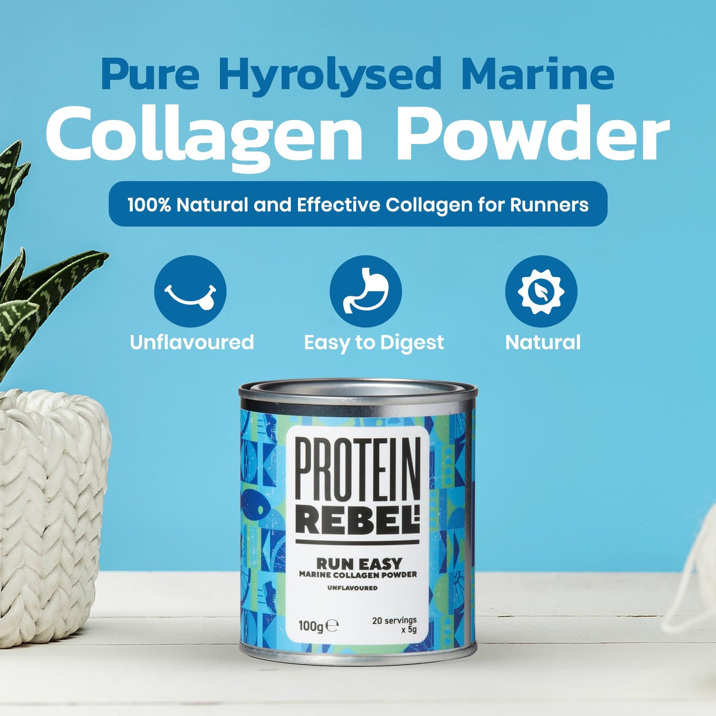 Protein Rebel - Run Easy Marine Collagen Powder for Running, Joint Support - Unflavoured Powder Collagen for Joints, Skin, Hair and Nails, Ideal for Athletes and Active Lifestyles - (100g)