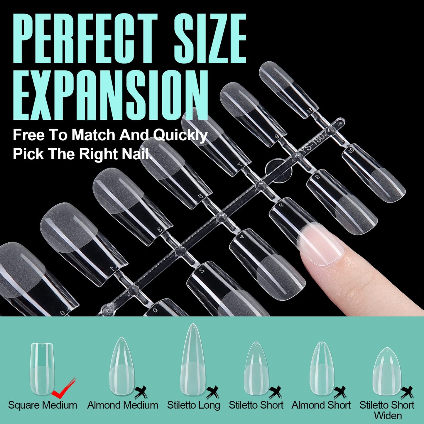 TOMICCA Soft Gel Nail Tips, 240PCS Clear Half Matte Full Cover Nail Tips for Nail Extensions, Pre-Buff No File Nail Tips Traceless for Nail Art Salon and Home DIY, 12 Sizes-MEDIUM SQUARE