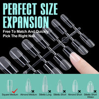 TOMICCA Soft Gel Nail Tips, 240PCS Clear Half Matte Full Cover Nail Tips for Nail Extensions, Pre-Buff No File Nail Tips Traceless for Nail Art Salon and Home DIY, 12 Sizes-MEDIUM SQUARE