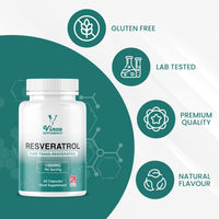 Vinco Supplements Vinco Resveratrol 1000mg, 60 Capsules - 100% Pure Trans-Resveratrol Supplement for Cellular Health and Cardiovascular Wellness - Non-GMO & Gluten Free - Made in The UK
