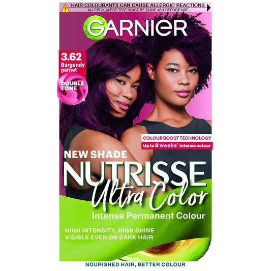 Garnier Nutrisse Permanent Hair Dye, Natural-looking, hair colour result, For All Hair Types, 3.62 Burgundy Garnet
