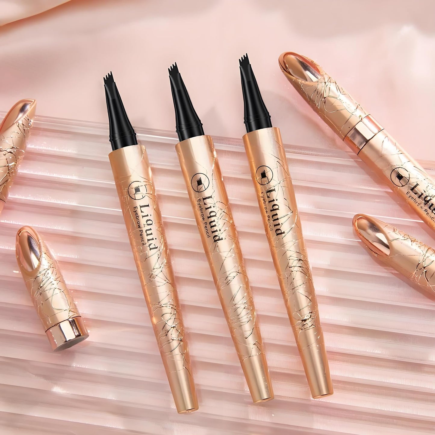 Mikloven New 4D Microblading Eyebrow Pen, Waterproof Long-Lasting 4-Tip Brow Pencil for 24 HR Wear, Smudge-Proof Liquid Eyebrow Pen for Natural-Looking Fine Strokes (Dark Brown)