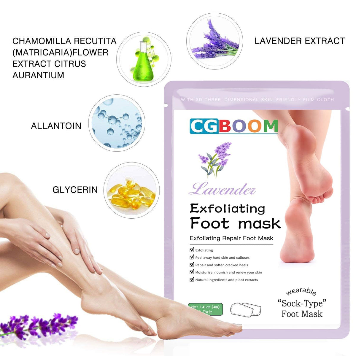 CGBOOM 3 Pack Foot Peel Mask,Exfoliating Foot Socks Calluses Remover Dead Skin, Aloe Moisturizing Feet Peeling Mask for Dry Skin,Cracked Heels,Foot SPA Socks for Women and Men