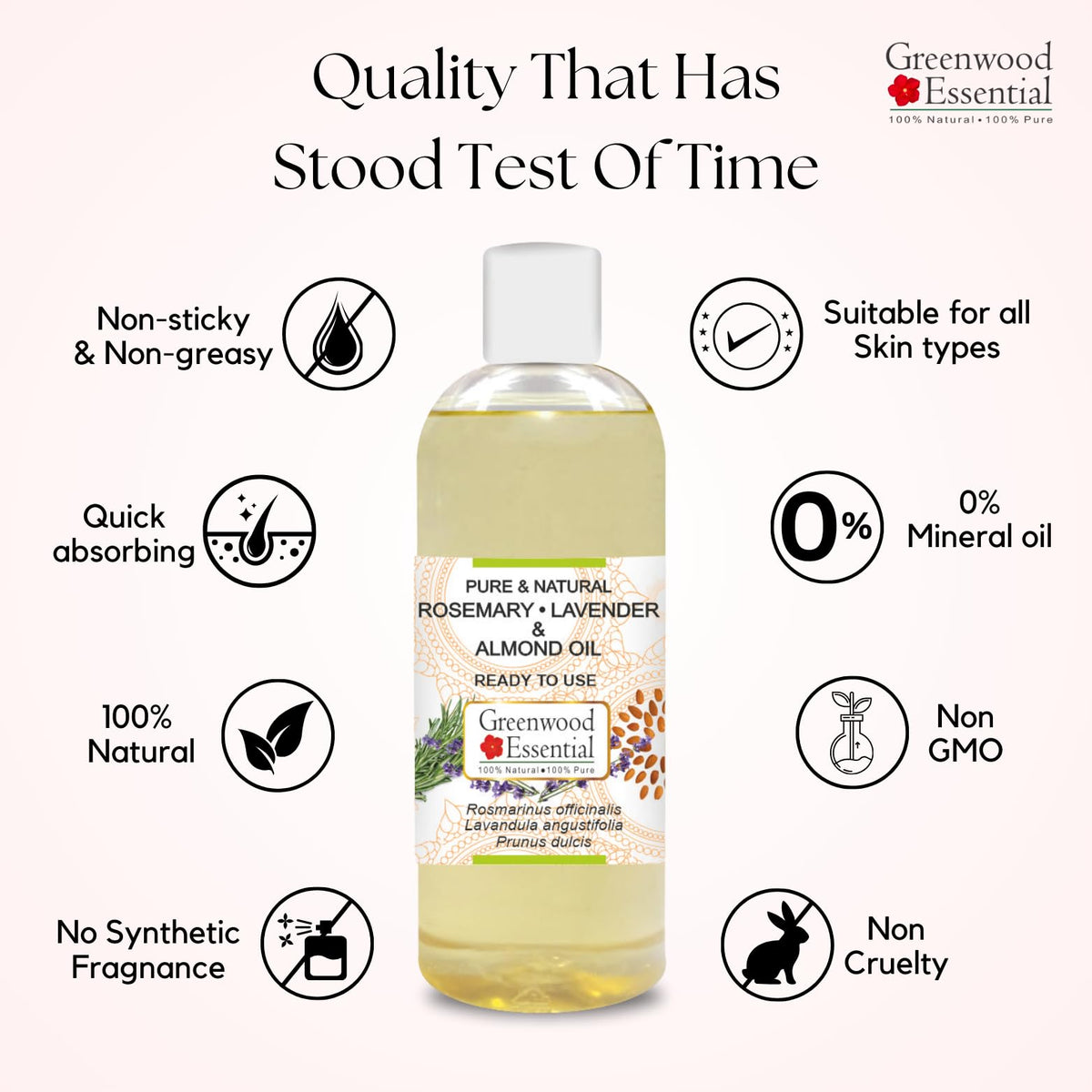 Greenwood Essential Rosemary Lavender and Almond Oil for Healthy Hair and Scalp Massage- Pure and Natural 200ml (6.76oz)