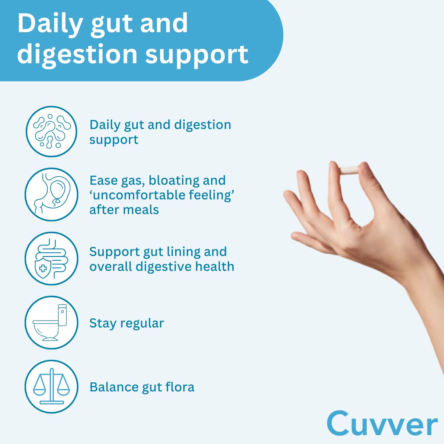 Cuvver Probiotics & Organic Prebiotics Complex - 30 Billion CFU, 1 Month Supply, 10 Live Bacterial Cultures, Gut Health Supplement - Bloating & Digestion - Made in UK, 30 Vegan Capsules