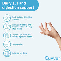 Cuvver Probiotics & Organic Prebiotics Complex - 30 Billion CFU, 1 Month Supply, 10 Live Bacterial Cultures, Gut Health Supplement - Bloating & Digestion - Made in UK, 30 Vegan Capsules
