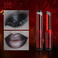 QUIWEN Black Eyeshadow Stick, 2 Colours Black Silver Shimmer Cream Eyeshadow Stick, Black & Silver Shimmer Eyeshadow Lipstick 2 IN 1, Long Lasting Highly Pigmented Shimmer Black Lipstick Eyeshadow Pencil