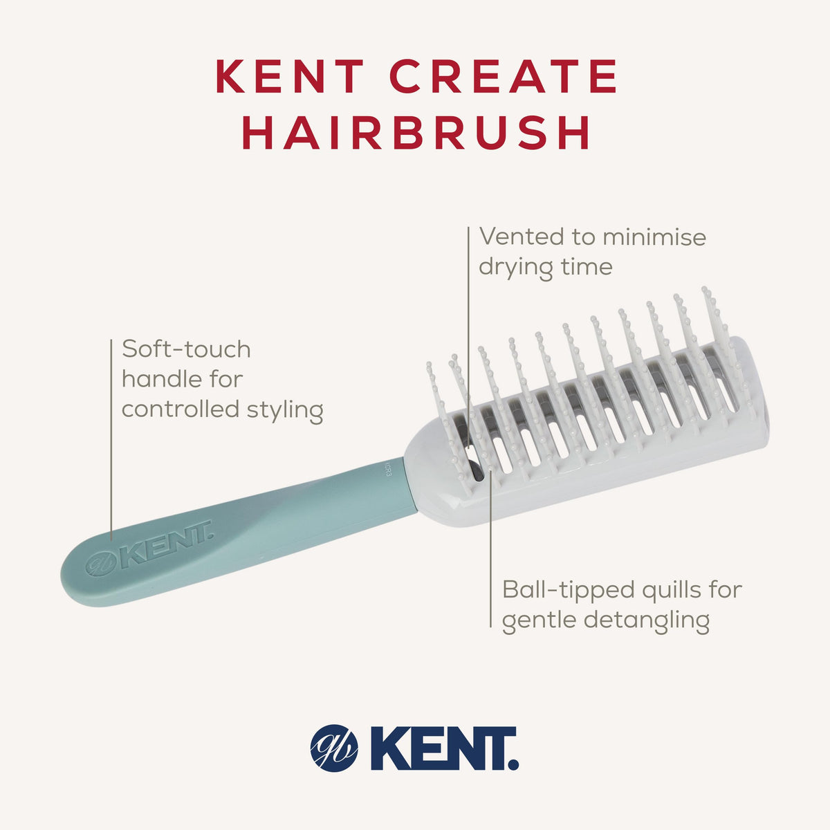 KENT Kent Brushes Kent Create, Tunnel Vented Hairbrush KCR3, Ideal for Detangling and Blow-Drying, Suitable For All Hair Types