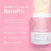 vP Vitality Pro Advanced Collagen with Hyaluronic Acid - 12.95g x 30 Servings - Type 1 2 3 - Vitality Pro Hydrolysed Collagen Peptides Supplement - 375 Grams