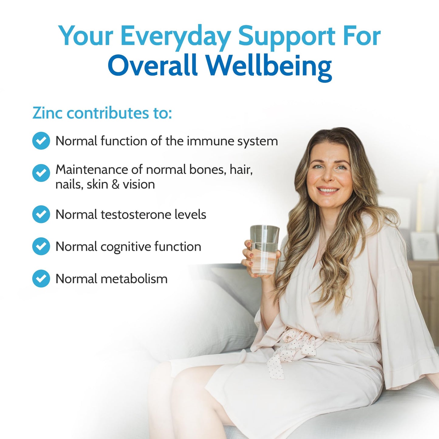 Health4All Zinc 50mg 180 Tablets 6 Months Supply, with Copper, High Strength Zinc Supplements for Immune Support, Skin, Hair & Nail, Vegan Immunity Supplements for Men & Women | Made in UK