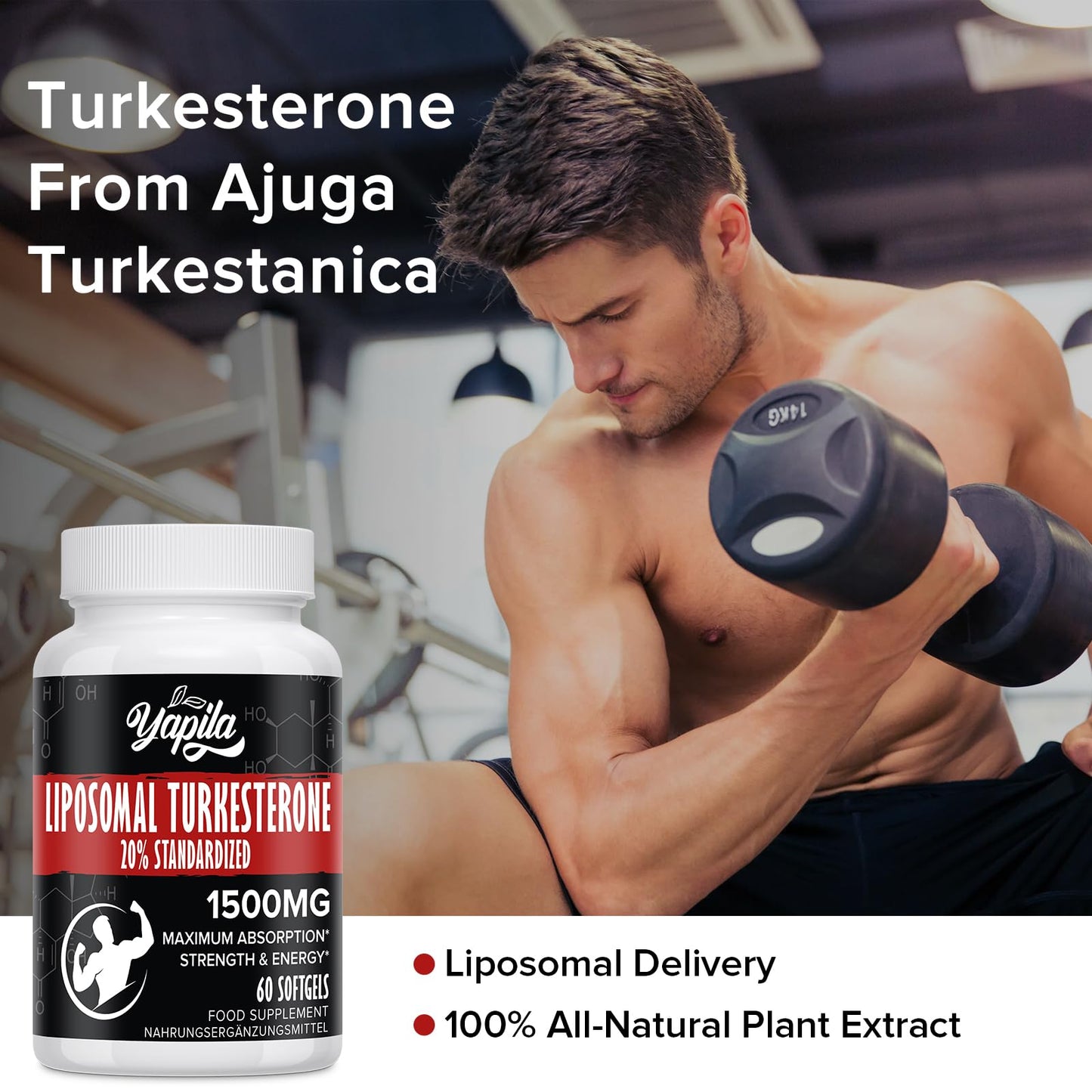 Yapila Liposomal Turkesterone Supplement - 1500mg Ajuga Turkestanica Extract, Standardized to 20% Turkesterone, Max Absorption, High Strength for Bodybuilding, No Additives, Non-GMO, 2 Package