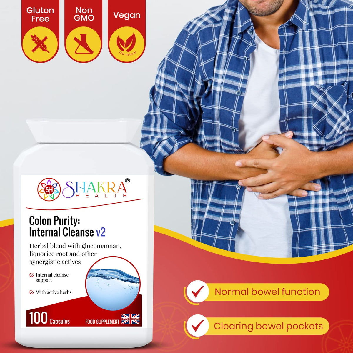 SH SHAKRA HEALTH Colon Purity: Internal Cleanse v2 - Ultimate Bowel Flush, Constipation & Regularity. Ideal Before or After Colonic Treatments | Shakra Health