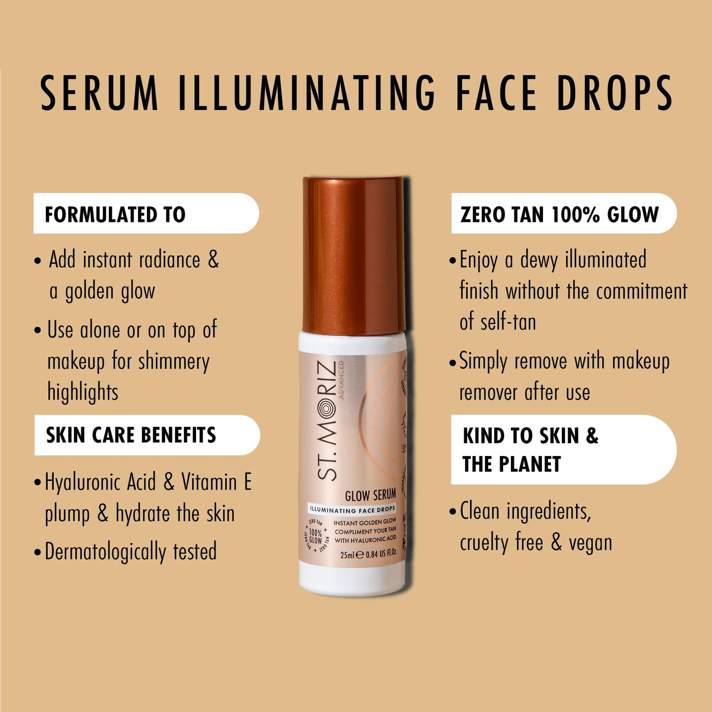 ST. MORIZ St Moriz Advanced Glow Serum Illuminating Face Drops | Illuminating Face Serum with Hyaluronic Acid | For an Instant Golden Glow & Radiant Complexion | Natural Glow Enhancer for Dewy Glass Skin | 25ml