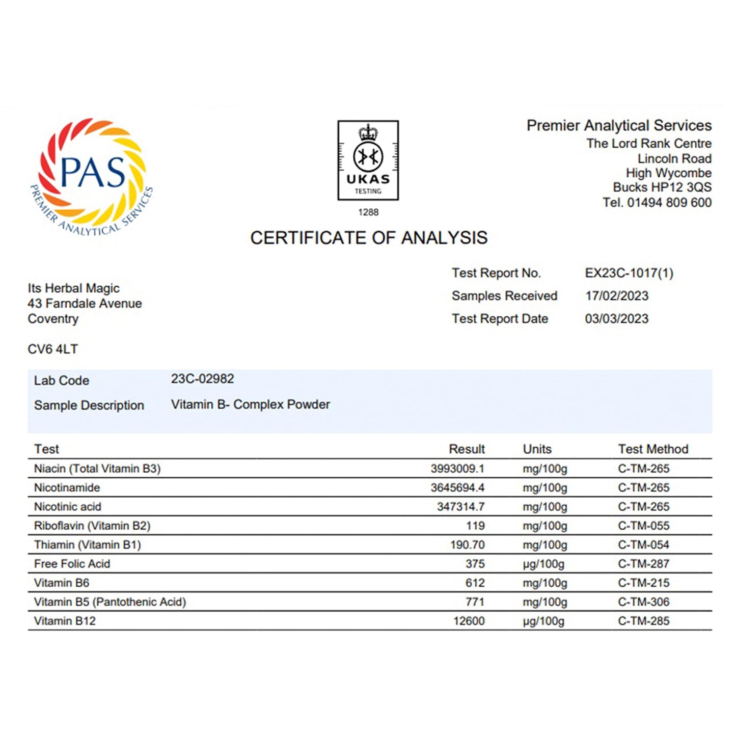 Herbal Magic's Pure & Natural Blend -Vitamin B-Complex Powder - Made from 14 Different Fruits, Vegetables & Herbs UKAS LAB Tested in UK No Fillers/Colors/Preservatives/maltodextrin-100g