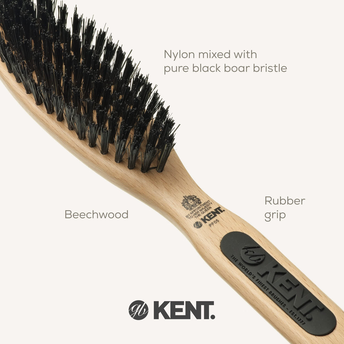 KENT Kent PF05 Perfect For Smoothing Hairbrush - Narrow Oval Bristle & Nylon Brush for Short to Medium Length Hair