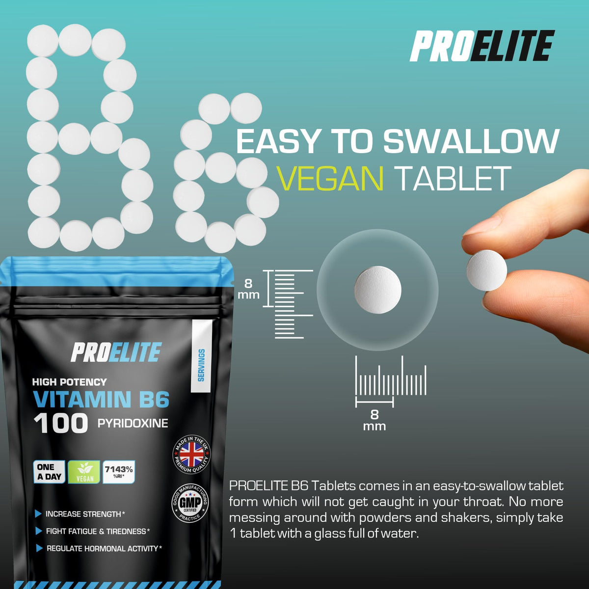 Vitamin B6 100mg - 120 Vegan Tablets 7000% Nrv Dose High Strength | B6 Vitamins Contributes to Healthy Metabolism, Reduction of Tiredness, Normal Immune & Nervous System Function by PROELITE