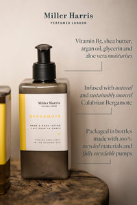 Miller Harris Bergamote Hand and Body Lotion 300ml – Shea Butter, Argan Oil, Glycerin, Aloe Vera & Vitamin B5 | Citrus & Aromatic Scent for Gentle Cleansing