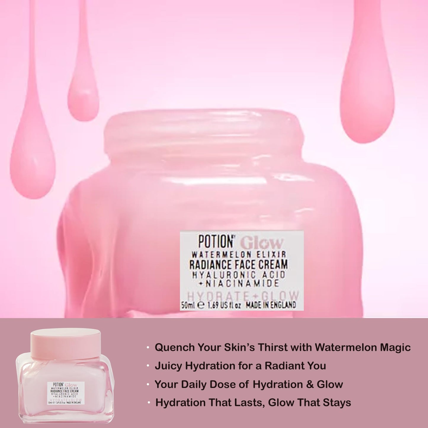 Katsy Style Watermelon Elixir Radiance Face Cream -50ml Hydrating Moisturizer with Hyaluronic Acid and Niacinamide for Glowing Skin Lightweight Fast Absorbing Daily Face Cream