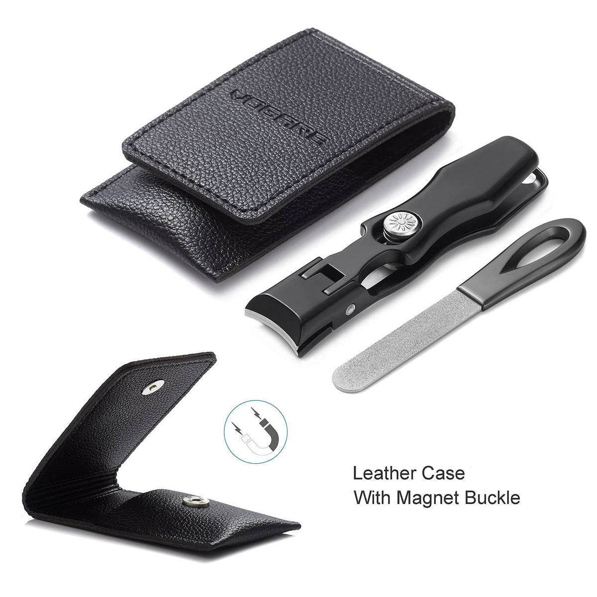 VOGARB Toe Nail Clippers for Thick Nails, Large Wide Jaw Opening Toenail Clippers with Toenail File Heavy Duty Fingernail Cutter No Splash for Men Women Adult Seniors (Black with File)