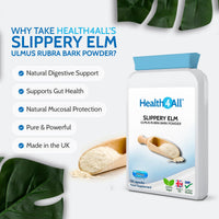 Health4All Slippery Elm 300mg 90 Capsules, Digestive Health & Acid Reflux Support. Vegan Digestive Support Supplement, Ulmus Rubra Inner Bark Powder, Stomach Soothe, Gluten Free | Made in UK
