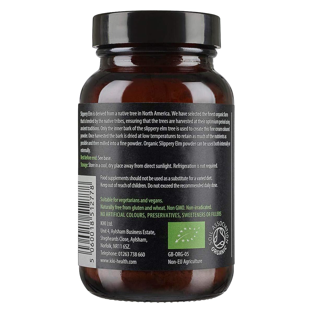 KIKI HEALTH KIKI Health Organic Slippery Elm Powder 45g - Suitable for Vegans & Vegetarians - No Sweeteners, Colours or Artificial Flavouring - Slippery Elm Supports The Digestive System
