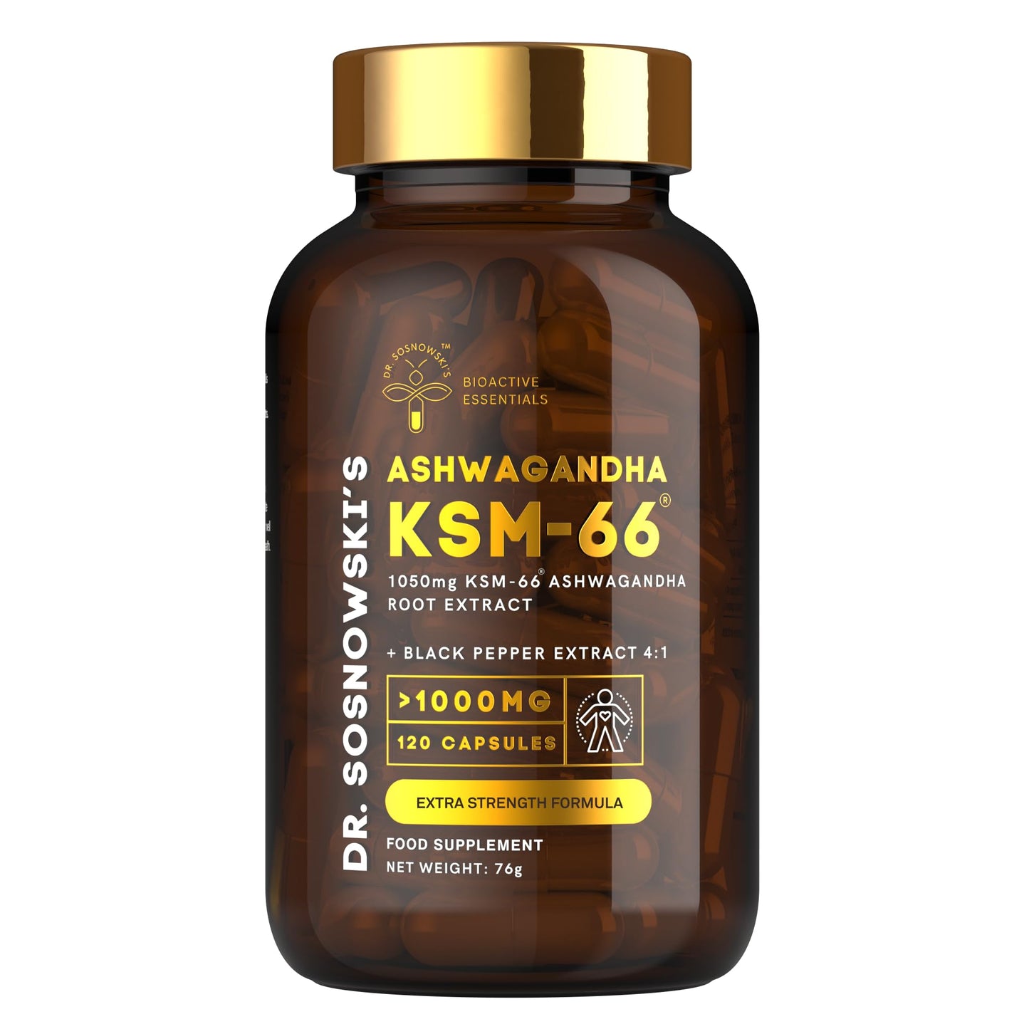 Dr. Sosnowski's BioActive KSM-66 Ashwagandha Capsules | 1050mg KSM-66 Ashwangandha with Black Pepper Extract, Extra Strength Formula (120 Capsules)