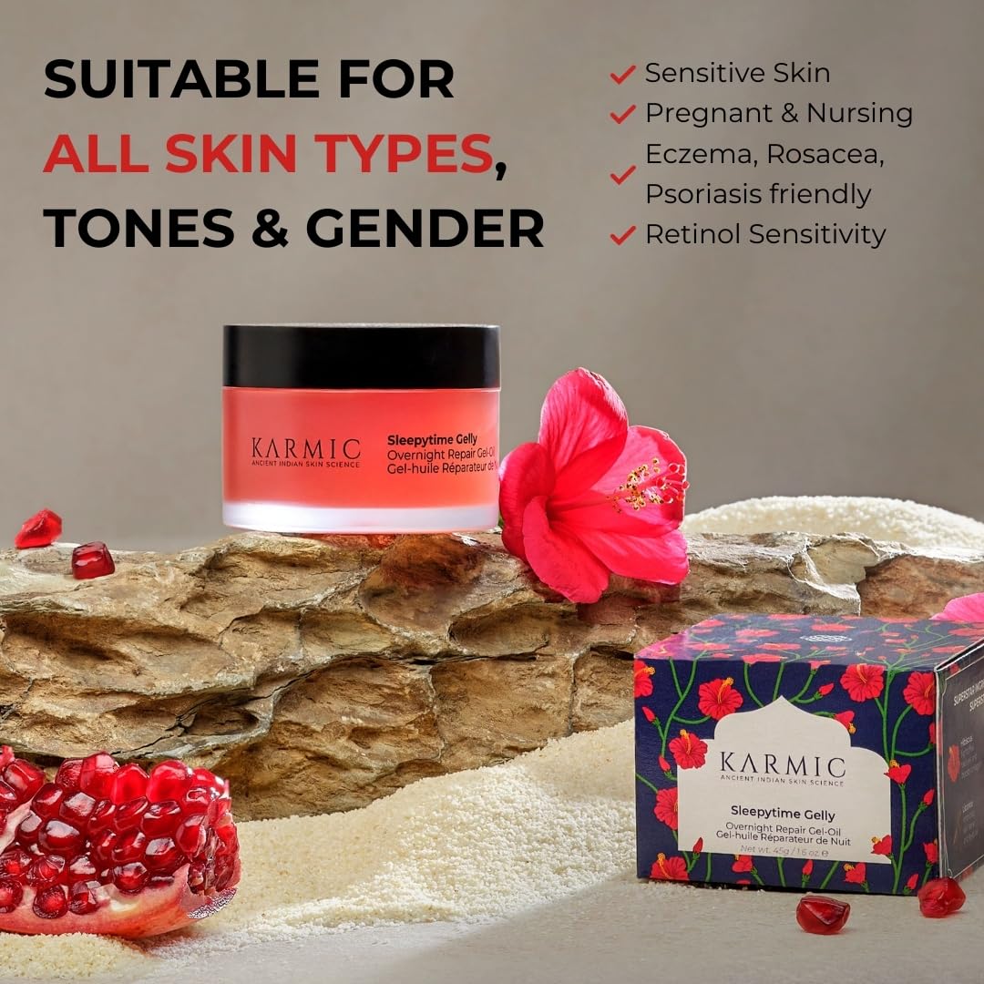 Karmic Skin Anti Ageing Night Face Cream | Wrinkle, Dark Spot & Hyperpigmentation Facial Moisturiser | Vitamin C & E, Natural Retinol | For Women & Men | Hydrating, Anti Aging Sleepytime Gelly