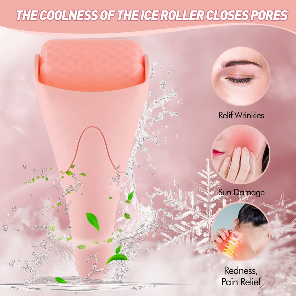 Fronnor Ice Roller for Face,Eyes,Mothers Day Gifts Idea,Therapeutic Cooling to Tighten Brighten Complexion and Reduce Wrinkles,Massager Under Eye Puffiness,Migraine and Pain Relidf (Pink)