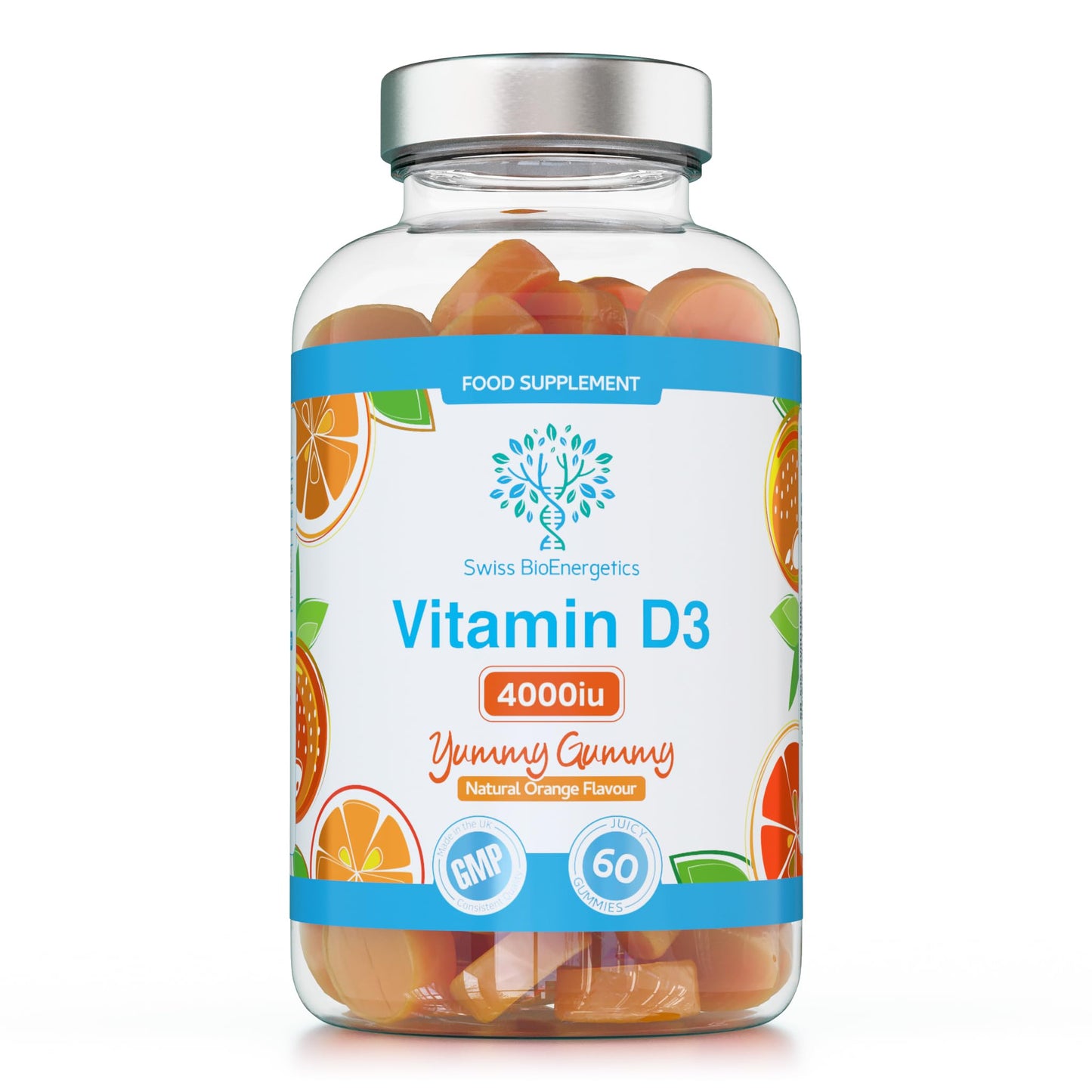 swiss bioenergetics Vitamin D3 Gummies 4000IU, 100µg - 60 Natural Orange Flavour Chewable Yummy Gummies - 2 Month Supply - Made in The UK
