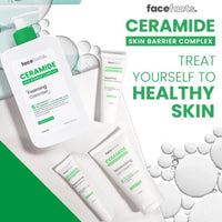 Face Facts Ceramide Foaming Cleanser; Deep cleanses, strengthens, 5 Ceramides plus Niacinamide, moisture locking Hyaluronic Acid; Helps strengthen protective skin barrier; Fragrance free; 400ml