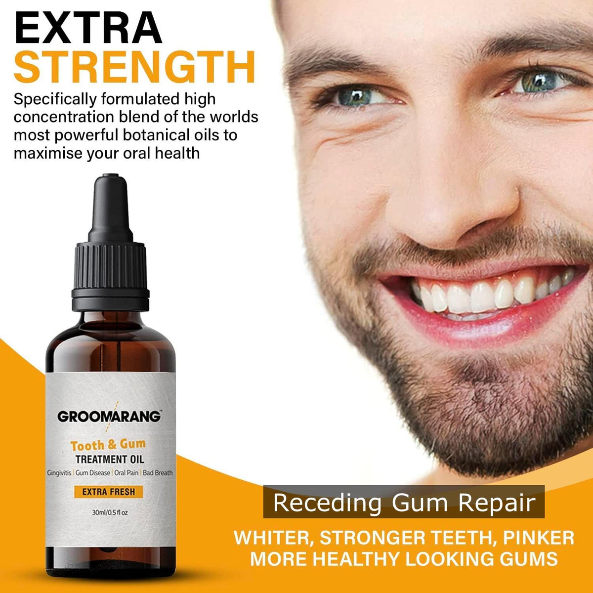 groomarang Groomarang Gum Oil - Made from 100% Pure Botanical Oils (Extra Fresh) Convenient Dropper Bottle for Accurate Dispensing 30ml Includes Stainless Steel Tongue Scraper