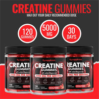 Creatine 120 Gummies Max 5000mg for Men and Women Creatine Monohydrate with Added Magnesium - Chewable Gummies, Strawberry Flavour (1 Month Supply)