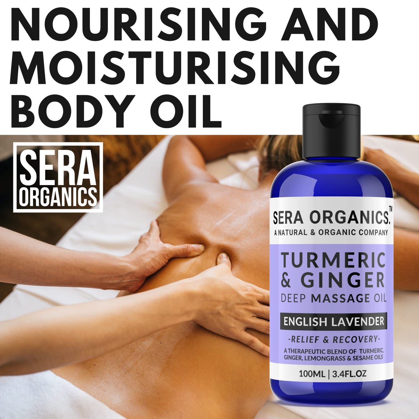 Turmeric & Ginger Massage Oil - Natural Ginger Oil Therapy For Lymphatic Drainage, Nerve, Muscle & Joint Discomfort Relief, Warming Relaxing & Soothing Massage - With Lavender (100ml) By Sera Organics