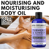 Turmeric & Ginger Massage Oil - Natural Ginger Oil Therapy For Lymphatic Drainage, Nerve, Muscle & Joint Discomfort Relief, Warming Relaxing & Soothing Massage - With Lavender (100ml) By Sera Organics