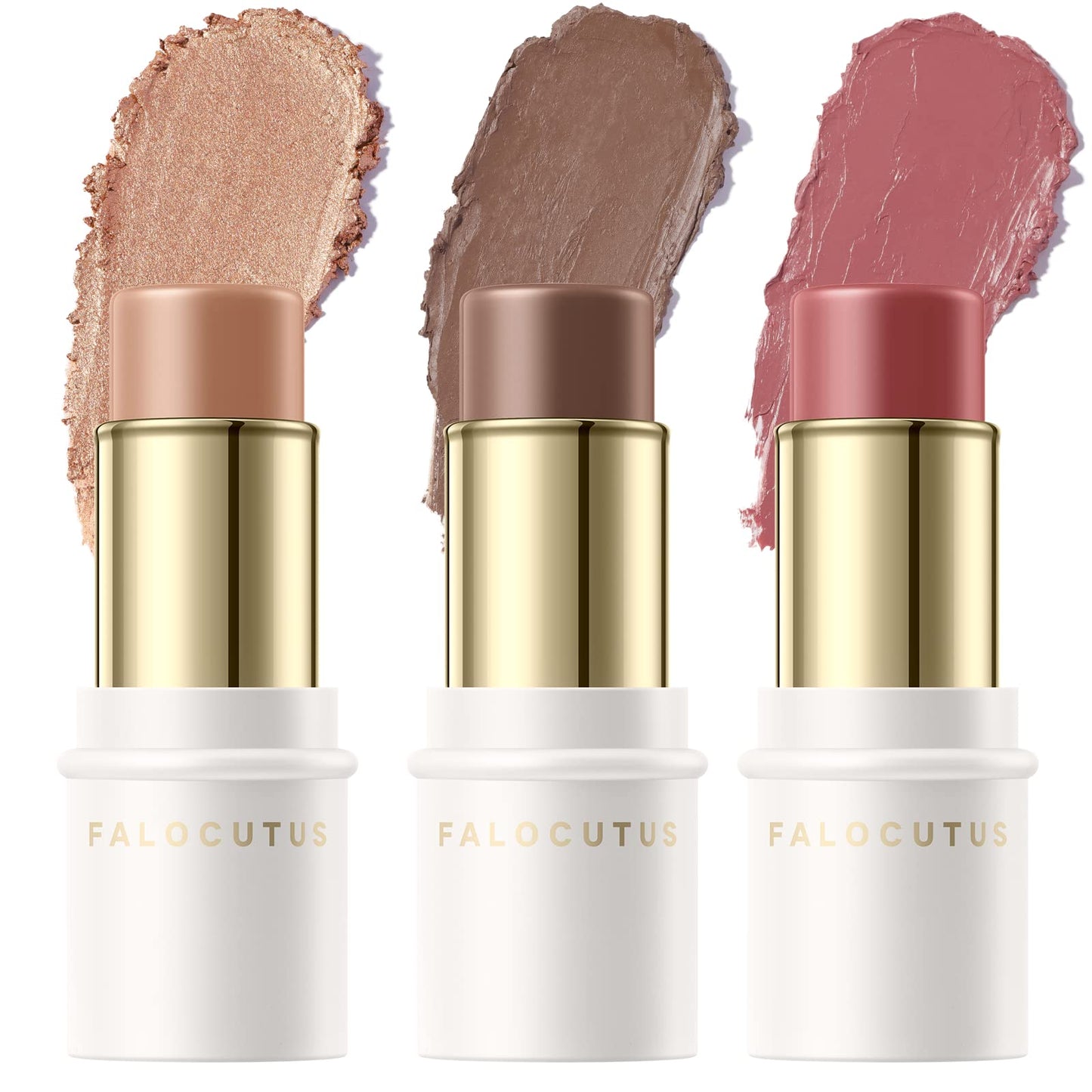 Falocutus FALOCUTUS 3 Pcs MEDIUM-DEEP Contour Stick Set,Cream Blush & Highlighter Bronzer Pen,Long Lasting & Smooth Natural Face Contouring Illuminator,Professional Makeup Kit for All Skin