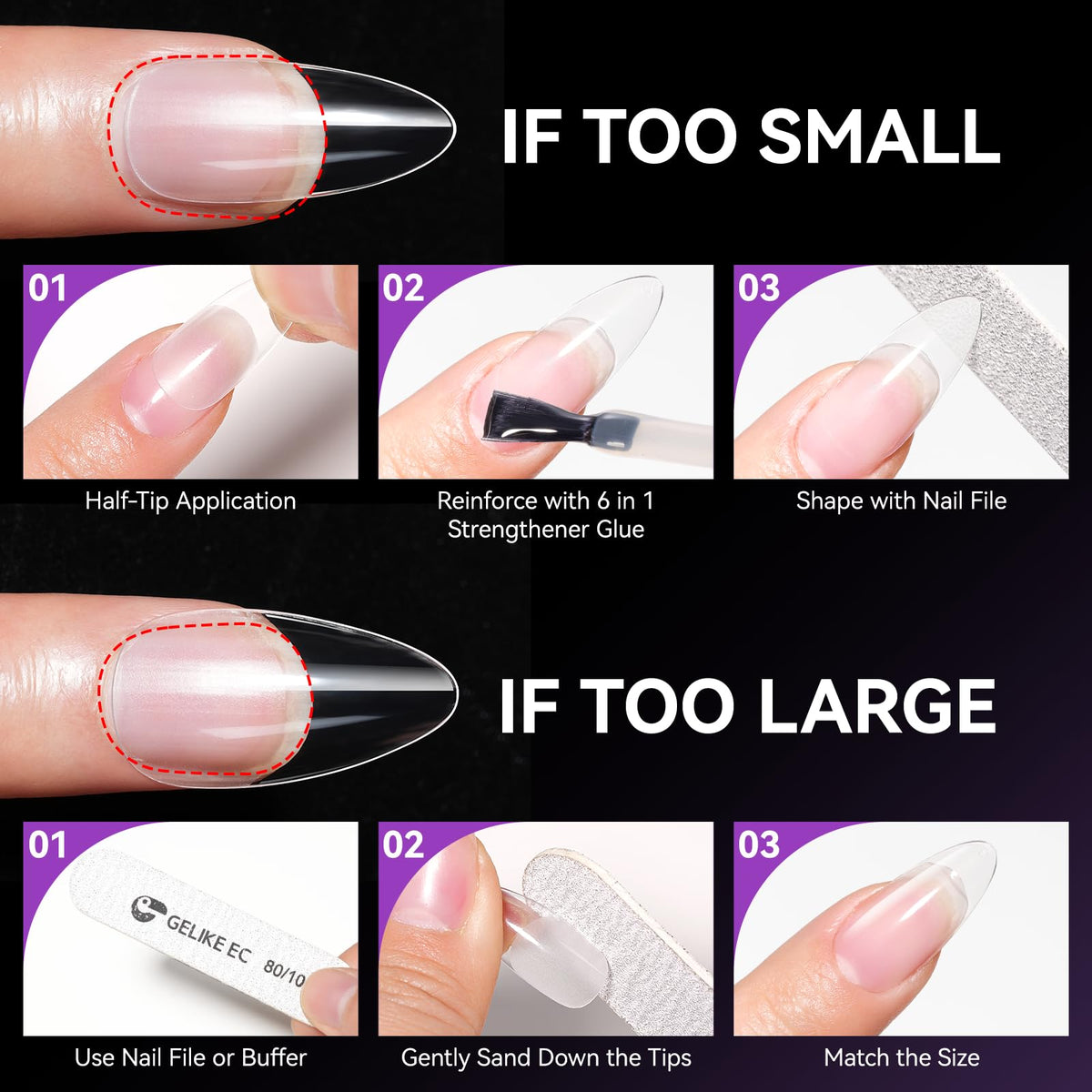 gelike ec Gelike ec XXS Almond Full Cover Soft Nail Tips - 240Pcs Acrylic False Nails - 18 Sizes Long Lasting Nail Tip for Gel Extension DIY Practice Art Design Home Press on Nails Salon Manicure Supplies