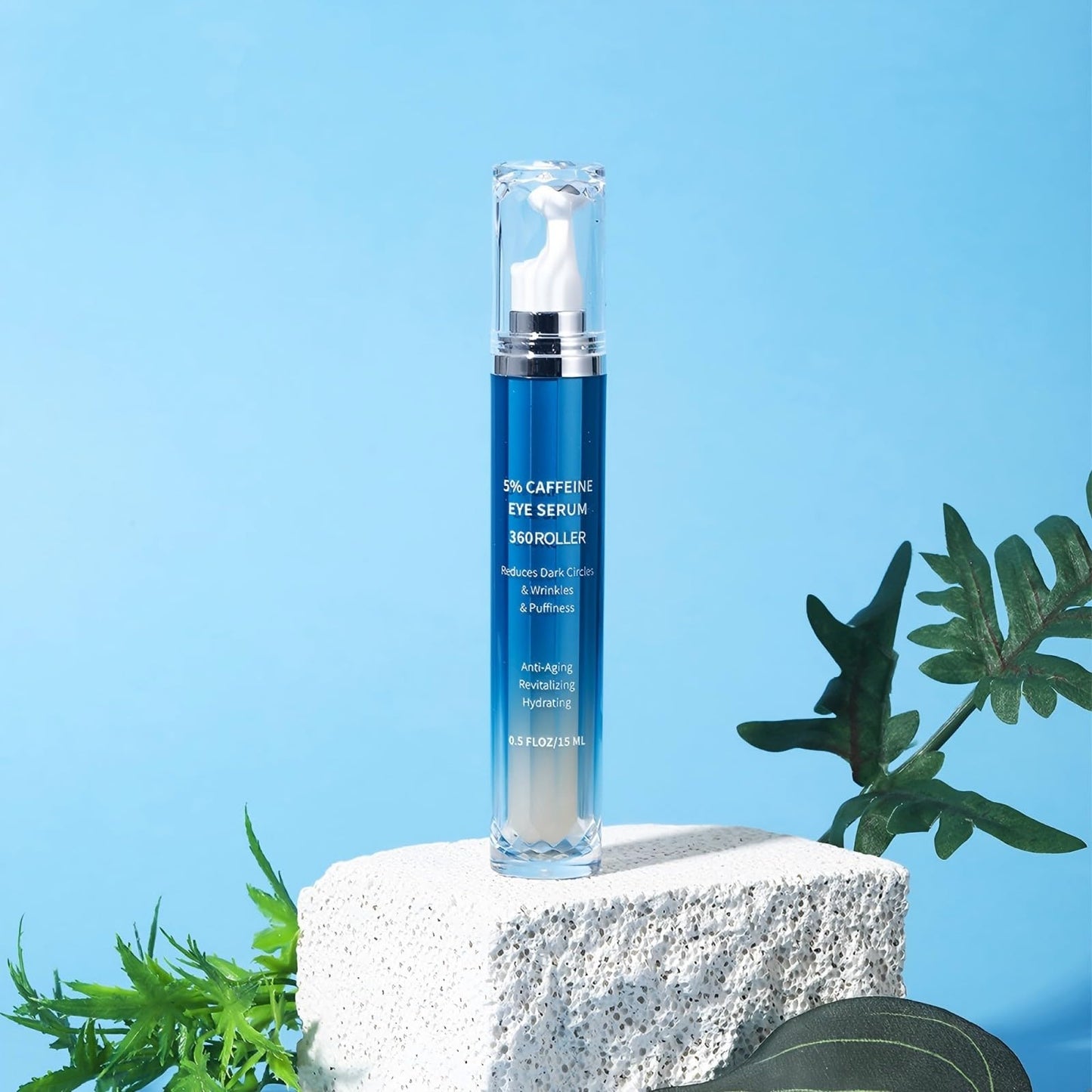 VRAIKO Eye Serum for Dark Circles and Puffiness, 5% Caffeine 8% Retinol Under Eye Cream with Build-In 3D Roller Applicator, Hyaluronic Acid Peptide for Hydration Fine lines Wrinkles, 0.5 fl oz