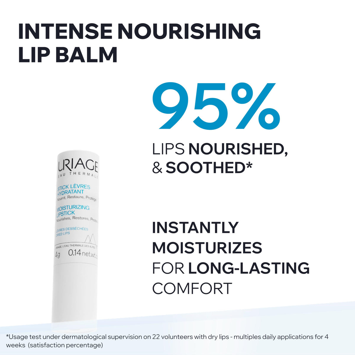 Uriage Eau Thermale Moisturizing Lipstick 4g - With Shea Butter & Borage Oil - Nourrishes, Restores, Protects - Long-Lasting - Very Dry & Irritated Lips
