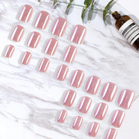BoloShine 24 Pcs Short Square Rose Pink Glossy Full Cover Acrylic False Nails, 12 Sizes, French, Gradient, Glitter, Kit Includes 24 Nails, 24 Glue Stickers, Nail File, Manicure Stick