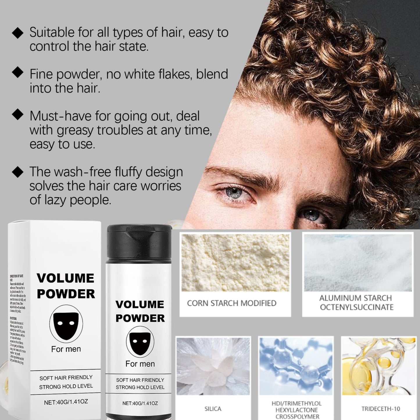 PLVNNZ Texture Powder,Hair Texture Powder,Based Texture Powder,Volume Powder for Men,Hair Styling Powder with Natural Ingredients, Adds Texture & Volume Instantly, Strong Hold 40g