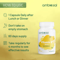 Ambrosial Vitamin E Capsules for Skin & Face VIT E 400 IU| Natural & Pure Vitamin E Oil Capsules |Highly Absorbable & High Strength| Hair Skin & Nail Vitamins for Women & Men (Pack of 1-60 Softgels)