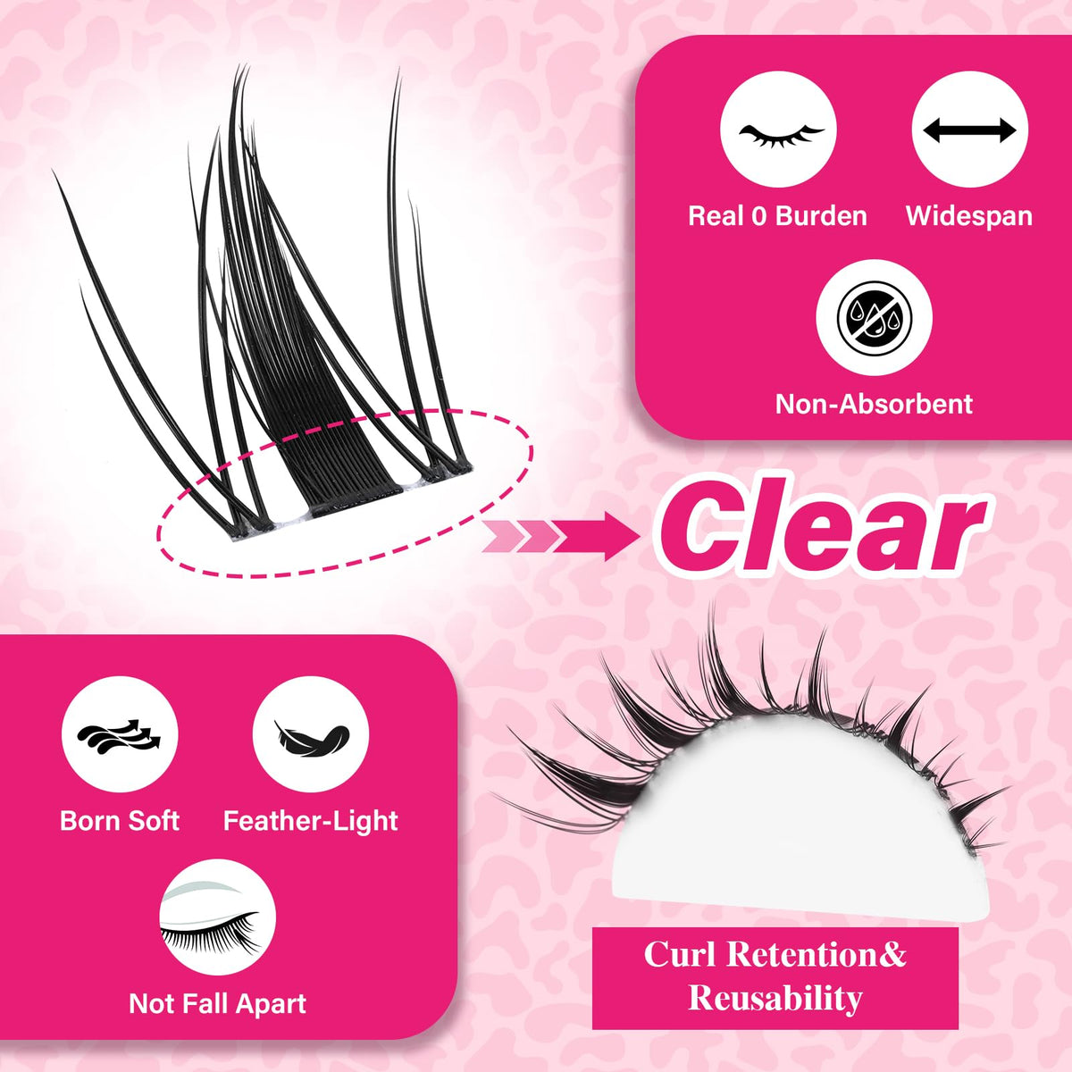 PRO LASHBEAUTY Cluster Lashes Kit 144 PCS Invisible Band DIY Lash Extension Natural 8-16mm Lash Clusters with Clear Glue Transparent Lash Bond and Seal Lash Remover Tweezer(Leaf-8-16mm Mix)