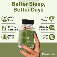 Paused Sleep Aid Supplement - 60 Capsules | 1 Month Supply Sleep Support with Magnesium, Chamomile & Ashwagandha for Natural, Fast & Quality Sleep | Vegan & Gluten-Free | UK