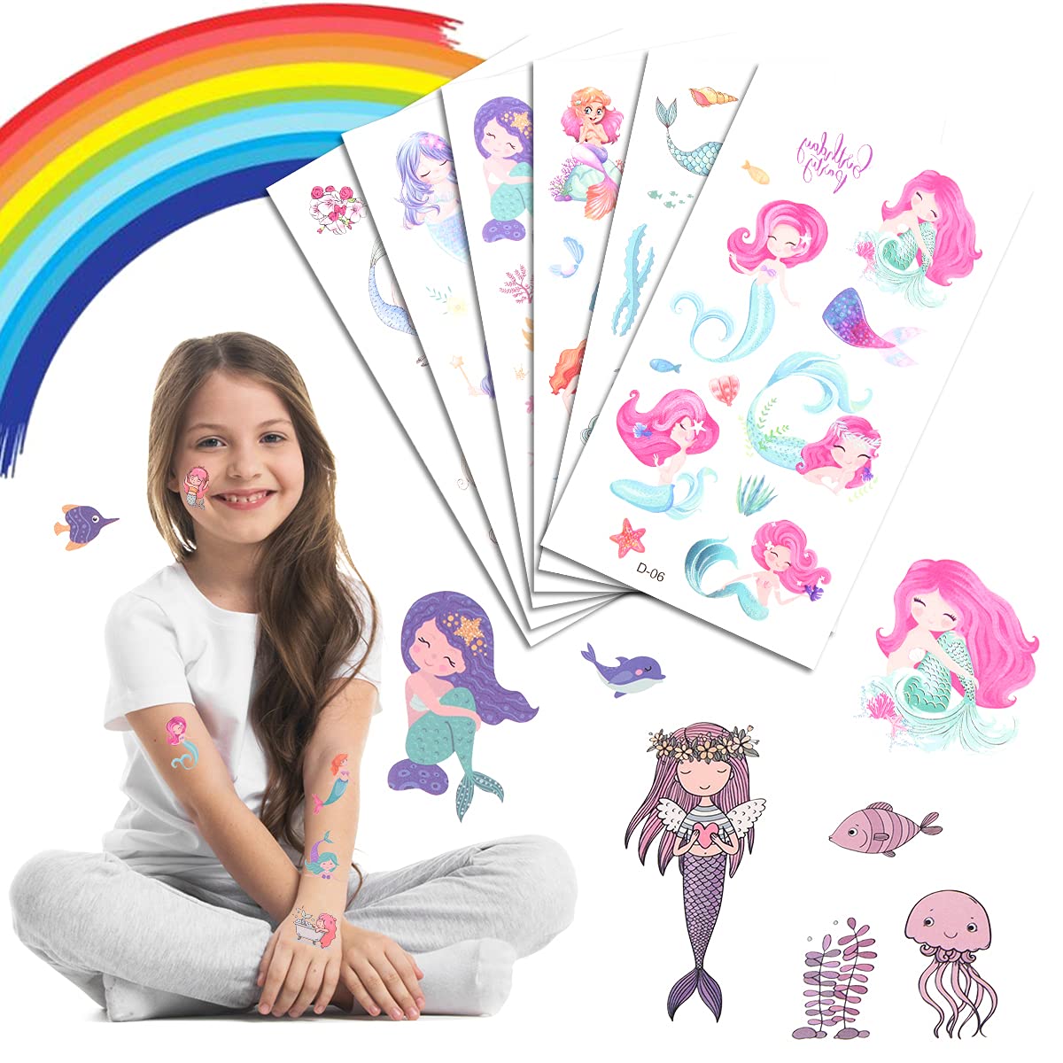 ACWOO Unicorn Temporary Tattoos, 30 Sheets Unicorn Mermaid Temporary Tattoo Stickers for Kids, 350+ Patterns Waterproof Removable, Birthday Party Bag Filler